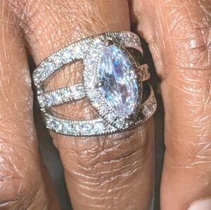 Lab Created Diamond Halo Engagement Ring 14k White Gold Plated 3CT  Marquise Cut